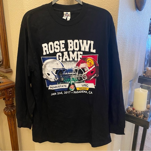 Rose Bowl Game 2017 Pennstate vs USC Black Graphic Long Sleeve Shirt Size Large - Picture 1 of 7